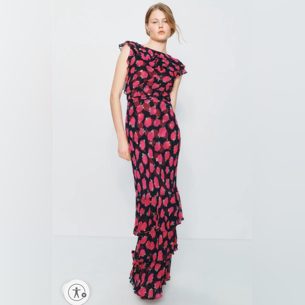 Rixo Maxi Black And Pink Dress